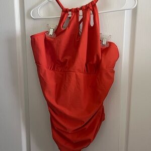 Orange Swimsuit with tummy ruching by Cupshe.